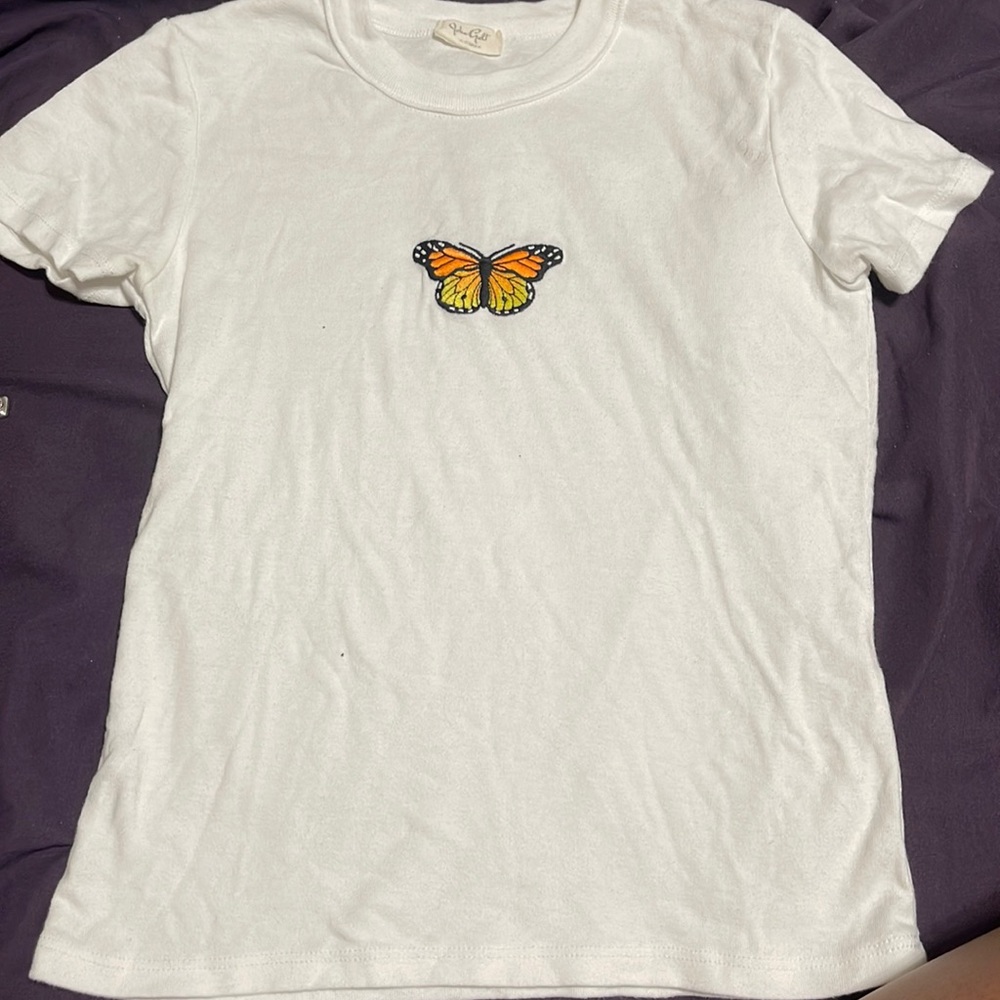 White Pacsun shirt with butterfly in front